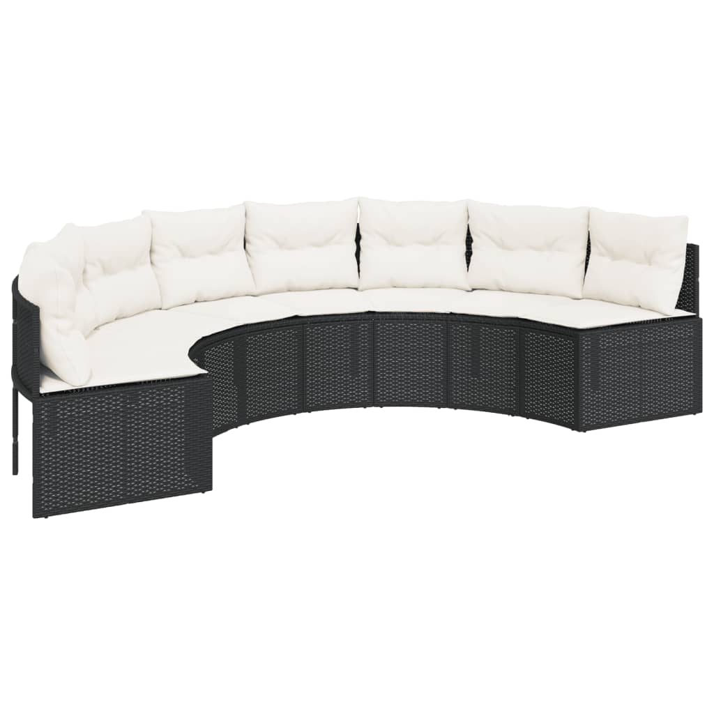 Divano Giardino Tavolo e Cuscini Semicircolare Nero Polyrattan 3318526