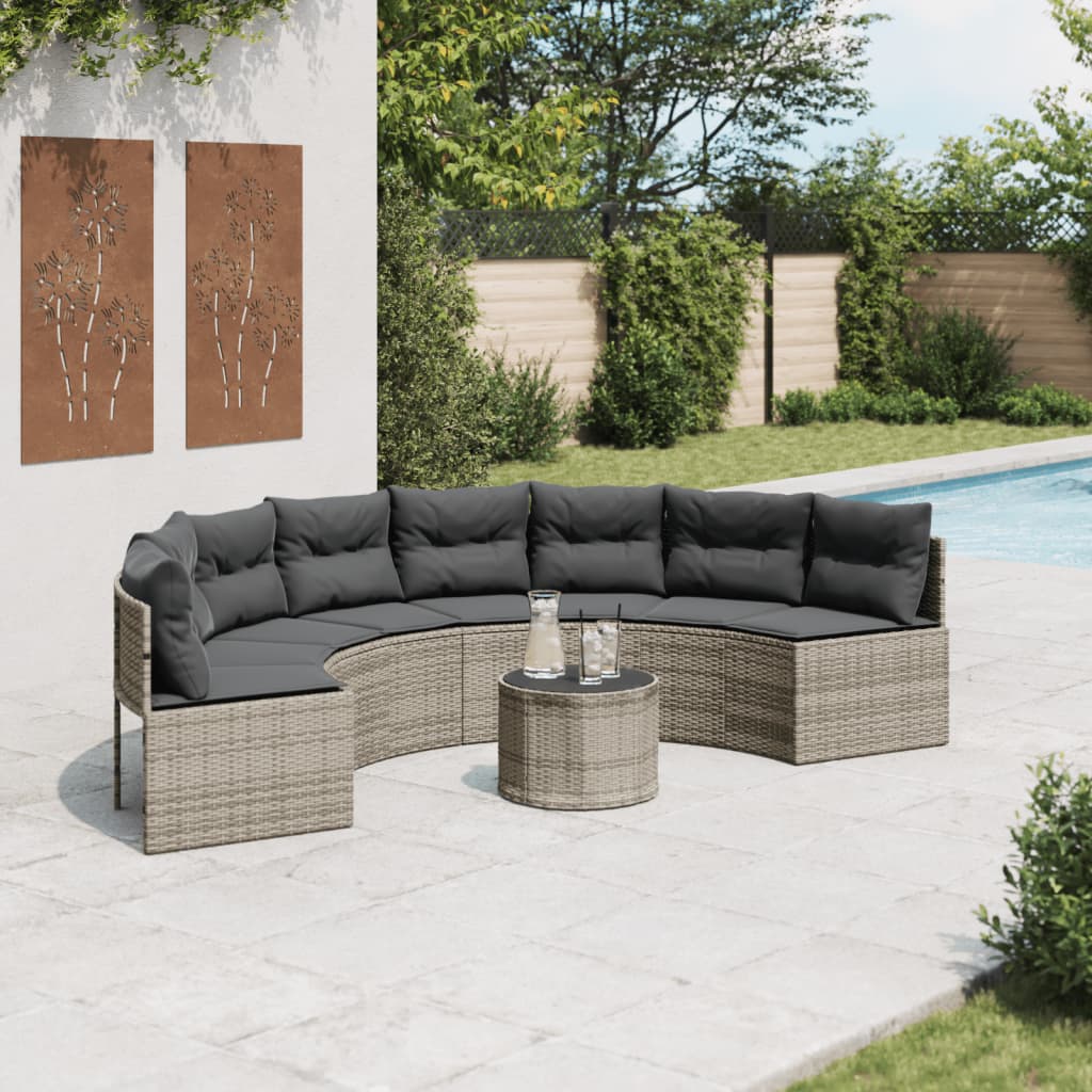 Divano Giardino Tavolo Cuscini Semicircolare Grigio Polyrattan 3318527