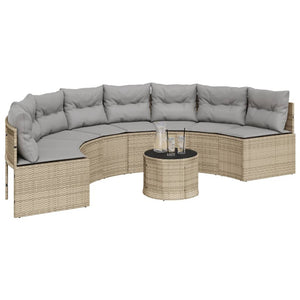 Divano Giardino Tavolo e Cuscini Semicircolare Beige Polyrattan 3318528