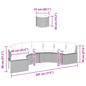 Divano Giardino Tavolo e Cuscini Semicircolare Beige Polyrattan 3318528