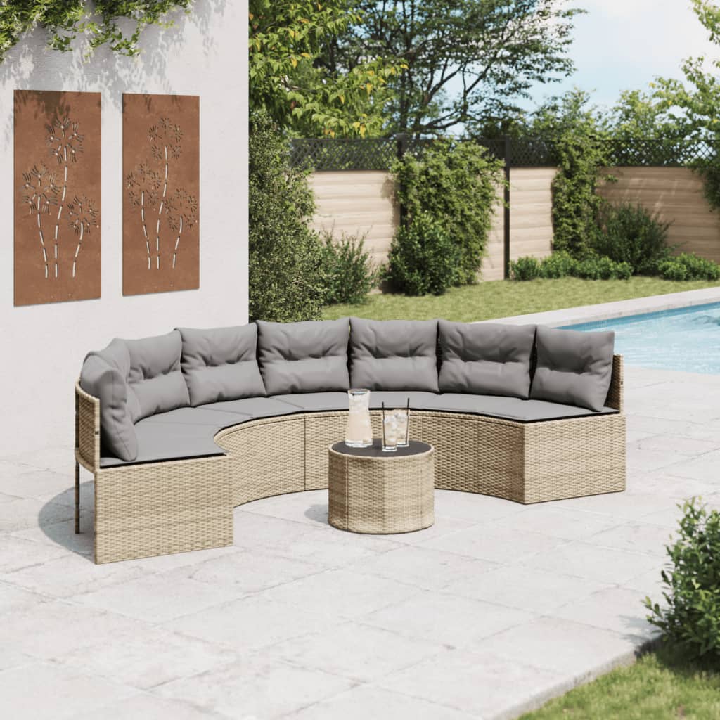 Divano Giardino Tavolo e Cuscini Semicircolare Beige Polyrattan 3318528