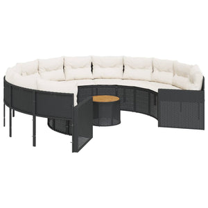 Divano Giardino con Tavolo e Cuscini Circolare Nero Polyrattan 3318539