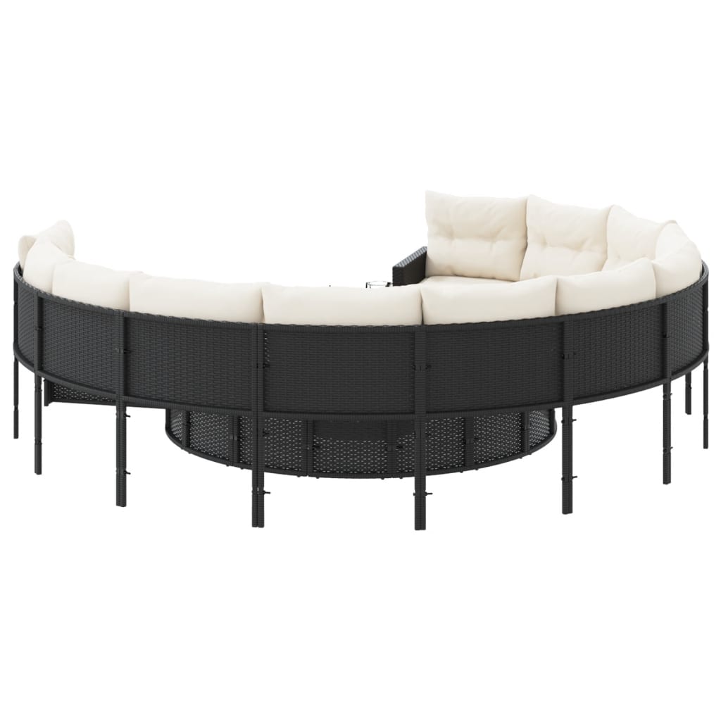 Divano Giardino con Tavolo e Cuscini Circolare Nero Polyrattan 3318539