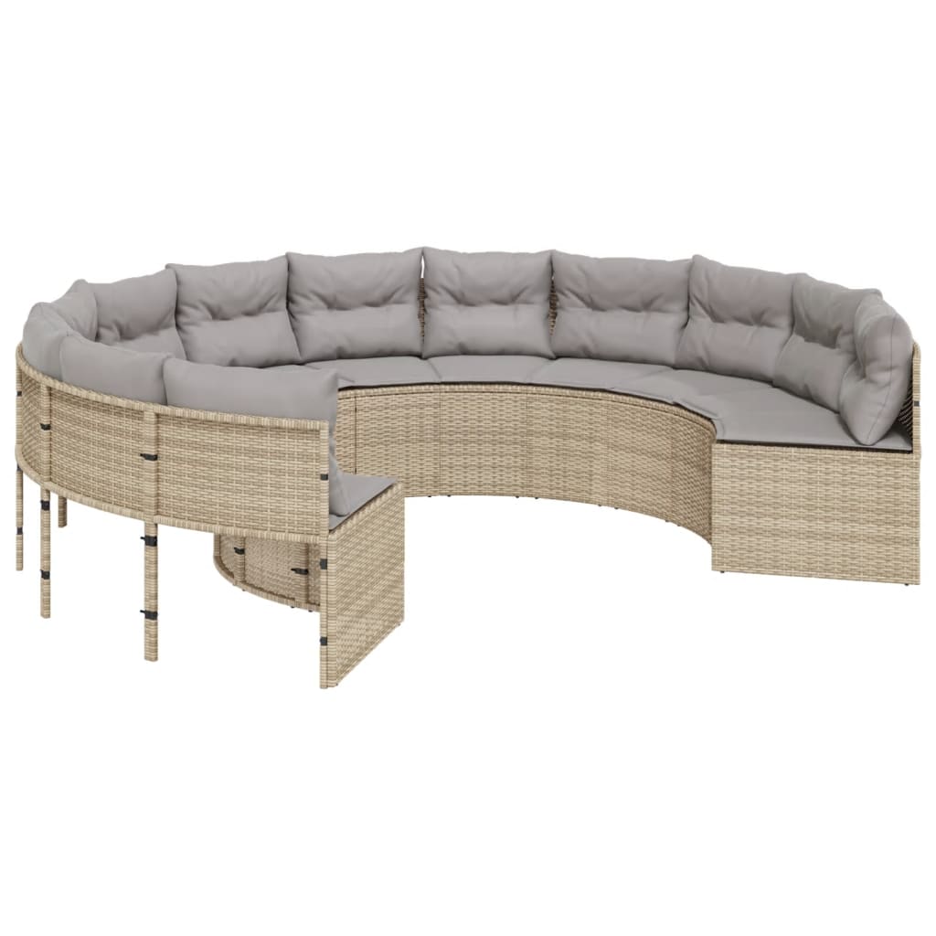 Divano da Giardino con Cuscini Circolare Beige in Polyrattan 3318542