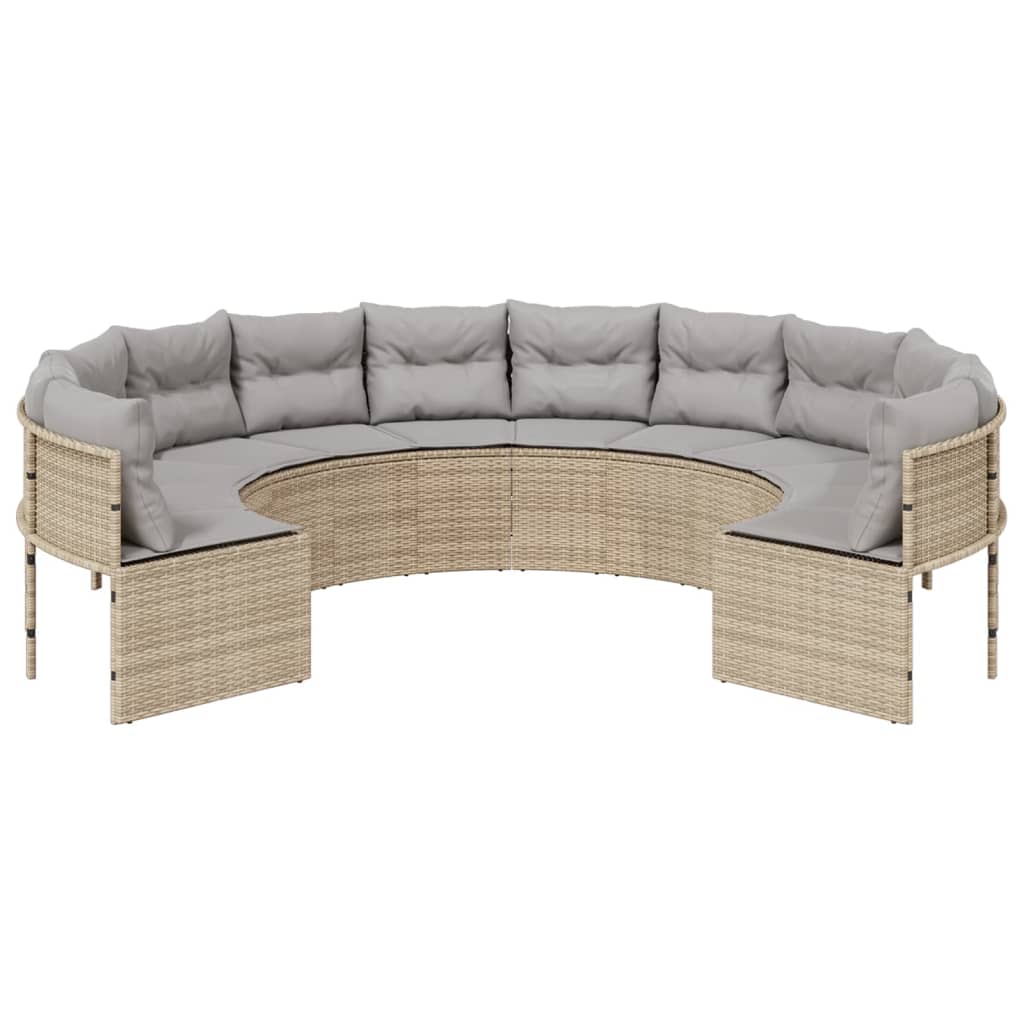 Divano da Giardino con Cuscini Circolare Beige in Polyrattan 3318542