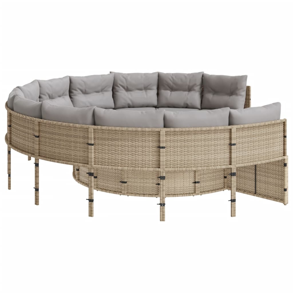 Divano da Giardino con Cuscini Circolare Beige in Polyrattan 3318542