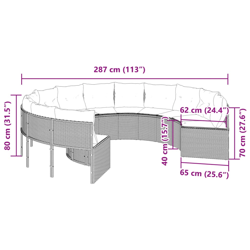 Divano da Giardino con Cuscini Circolare Beige in Polyrattan 3318542