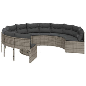 Divano da Giardino Tavolo e Cuscini Circolare Grigio Polyrattan 3318545