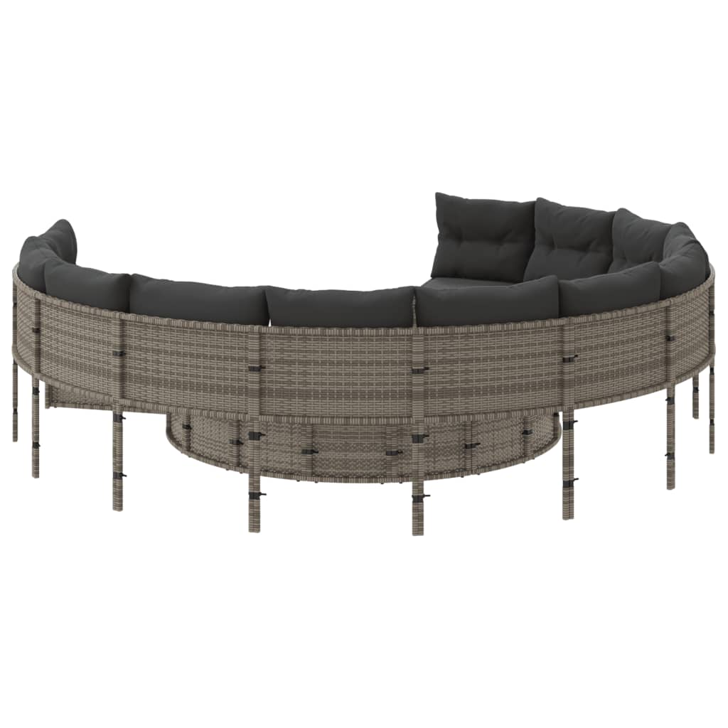 Divano da Giardino Tavolo e Cuscini Circolare Grigio Polyrattan 3318545