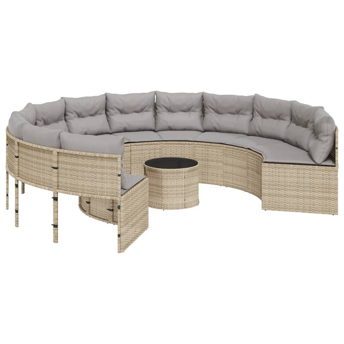 Divano Giardino con Tavolo e Cuscini Circolare Beige Polyrattan 3318546