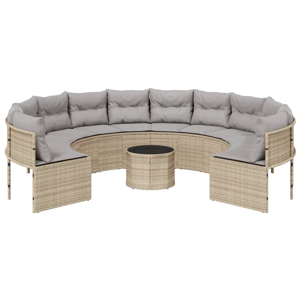 Divano Giardino con Tavolo e Cuscini Circolare Beige Polyrattan 3318546