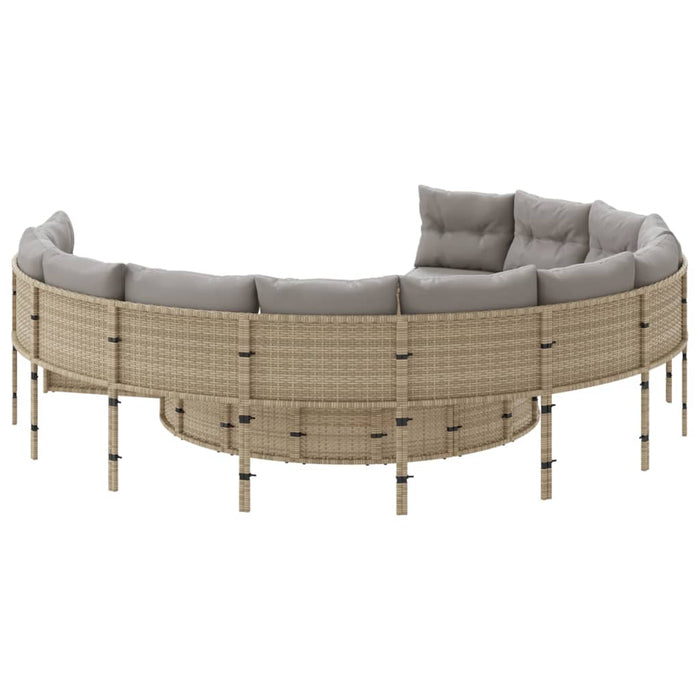 Divano Giardino con Tavolo e Cuscini Circolare Beige Polyrattan 3318546