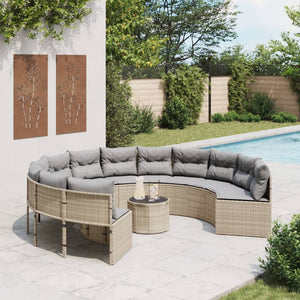 Divano Giardino con Tavolo e Cuscini Circolare Beige Polyrattan 3318546