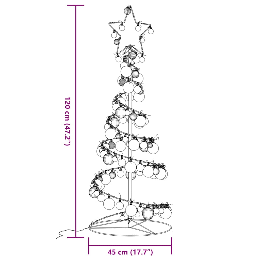 Cono Luminoso Albero Natale Palline 80 LED Bianco Caldo 120 cm 3318553