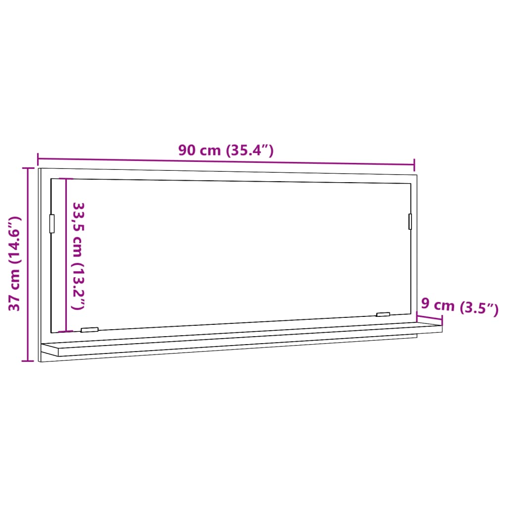 Mobile Bagno con Specchio Grigio Cemento 90x11x37 cm Truciolato 856201