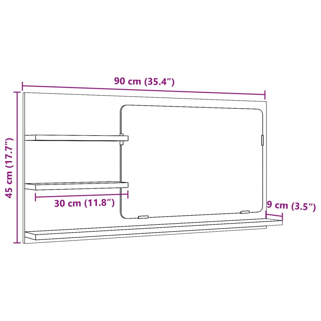 Mobile Bagno con Specchio Grigio Cemento 90x11x45 cm Truciolato 856260