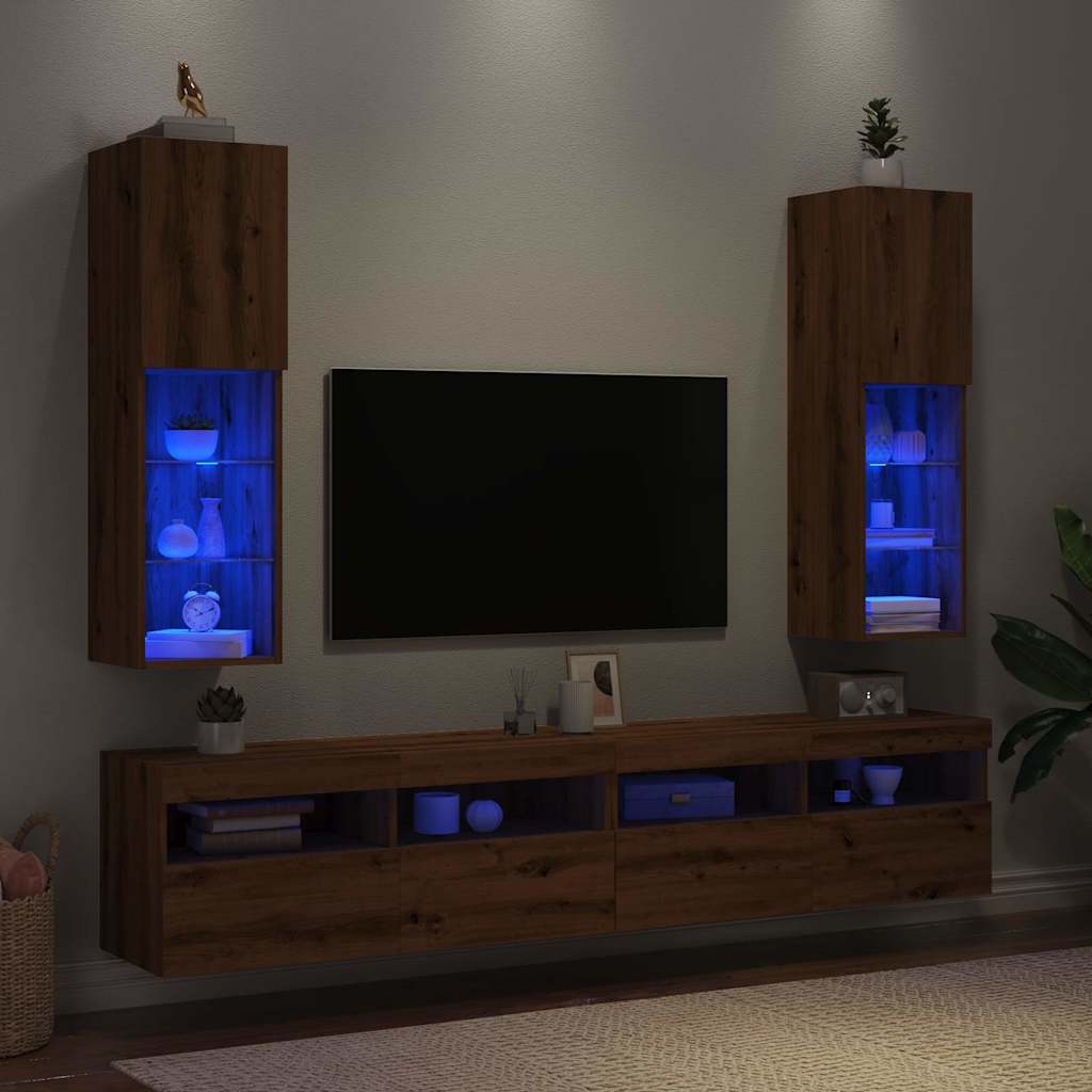 Mobili TV con Luci LED 2 pz Rovere Artigianale 30,5x30x102 cm 857679