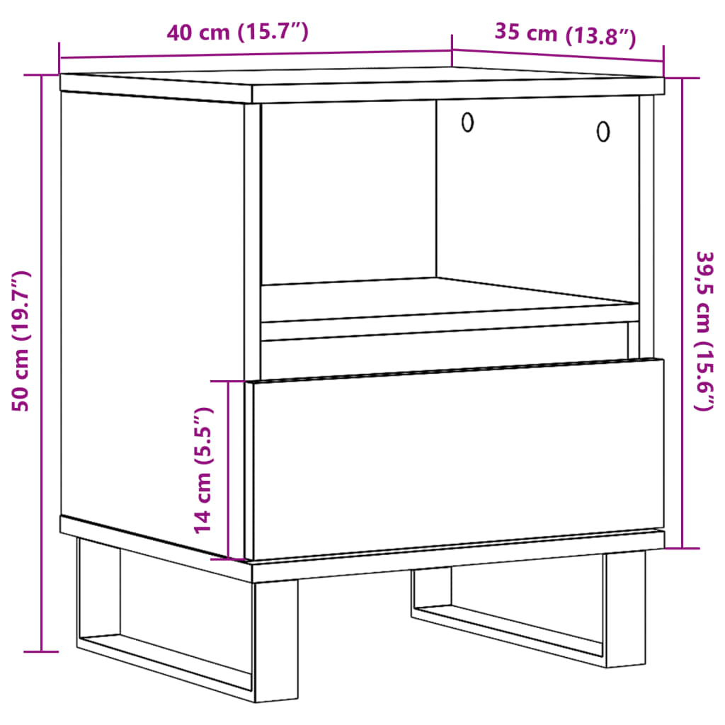 Comodino Legno Antico 40x35x50 cm in Legno Multistrato 857376