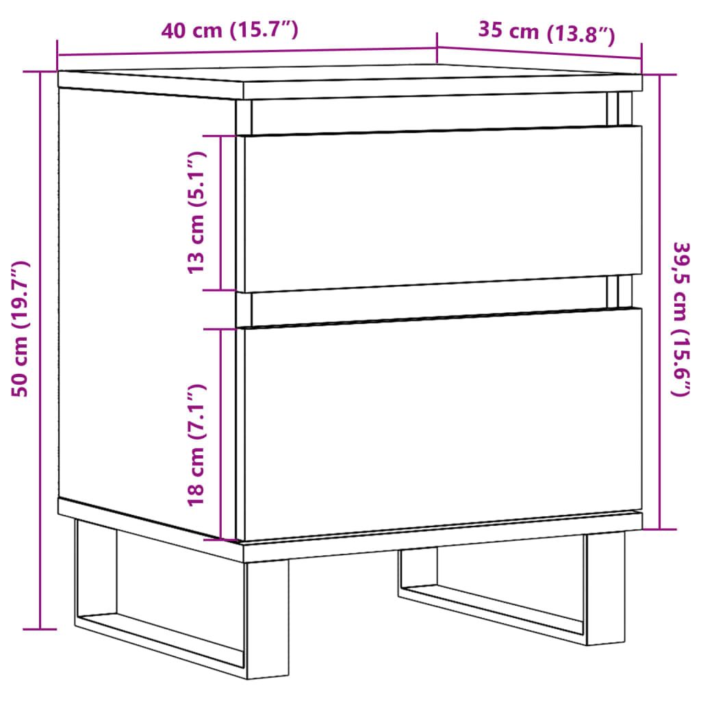 Comodini 2pz Rovere Artigianale 40x35x50 cm Legno Multistrato 857439