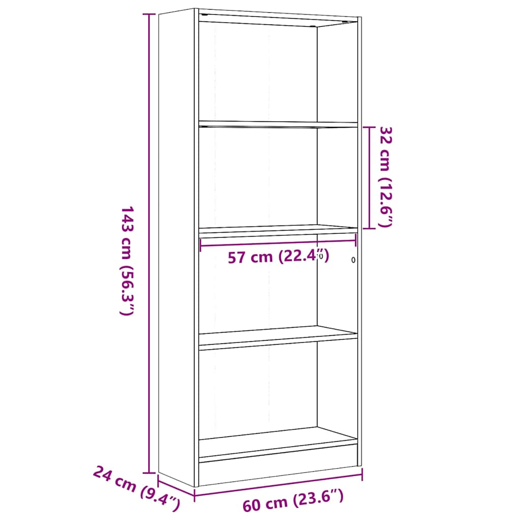 Libreria Bianco Lucido 60x24x143 cm in Legno Multistrato 858311