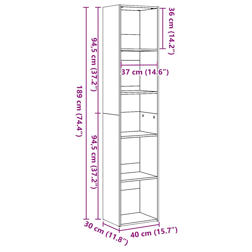 Libreria Bianco Lucido 40x30x189 cm in Legno Multistrato 858313