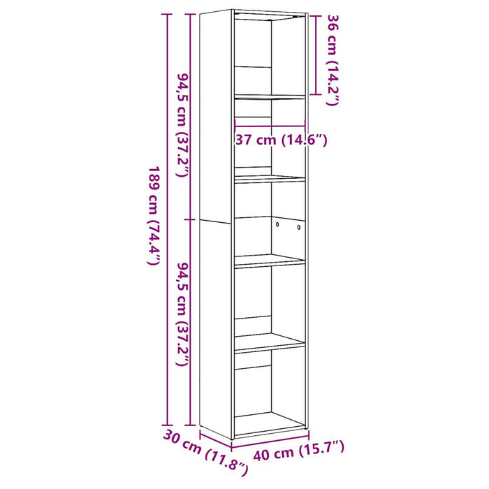 Libreria Bianco Lucido 40x30x189 cm in Legno Multistrato 858313