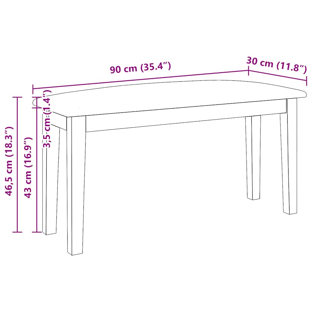 Panca 90 cm Marrone in Legno Massello di Hevea 4102592