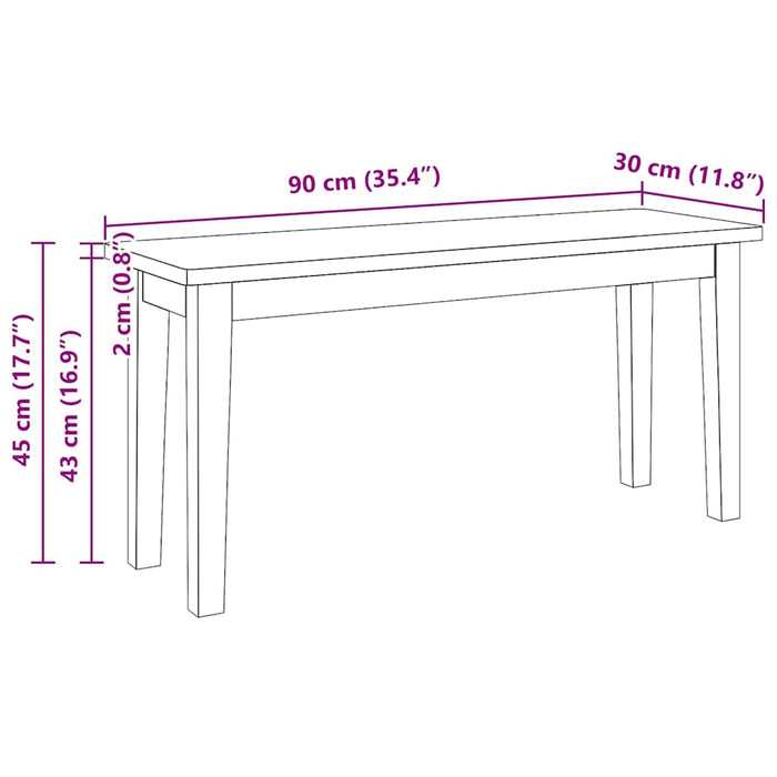 Panca 90 cm in Legno Massello di Hevea 4102595