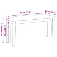 Panca 90 cm Bianco in Legno Massello di Hevea 4102597