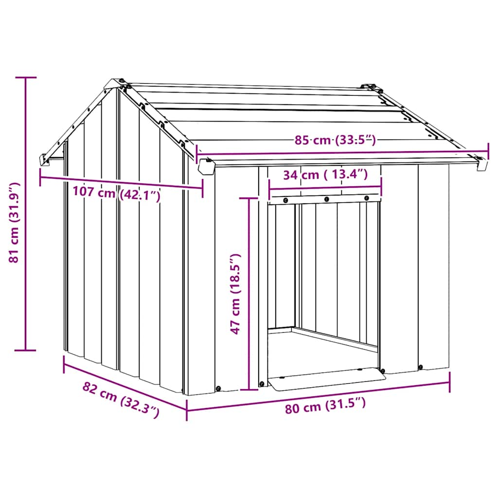 Casetta per Cani con Tetto 85x107x81 cm Acciaio Zincato 4100913