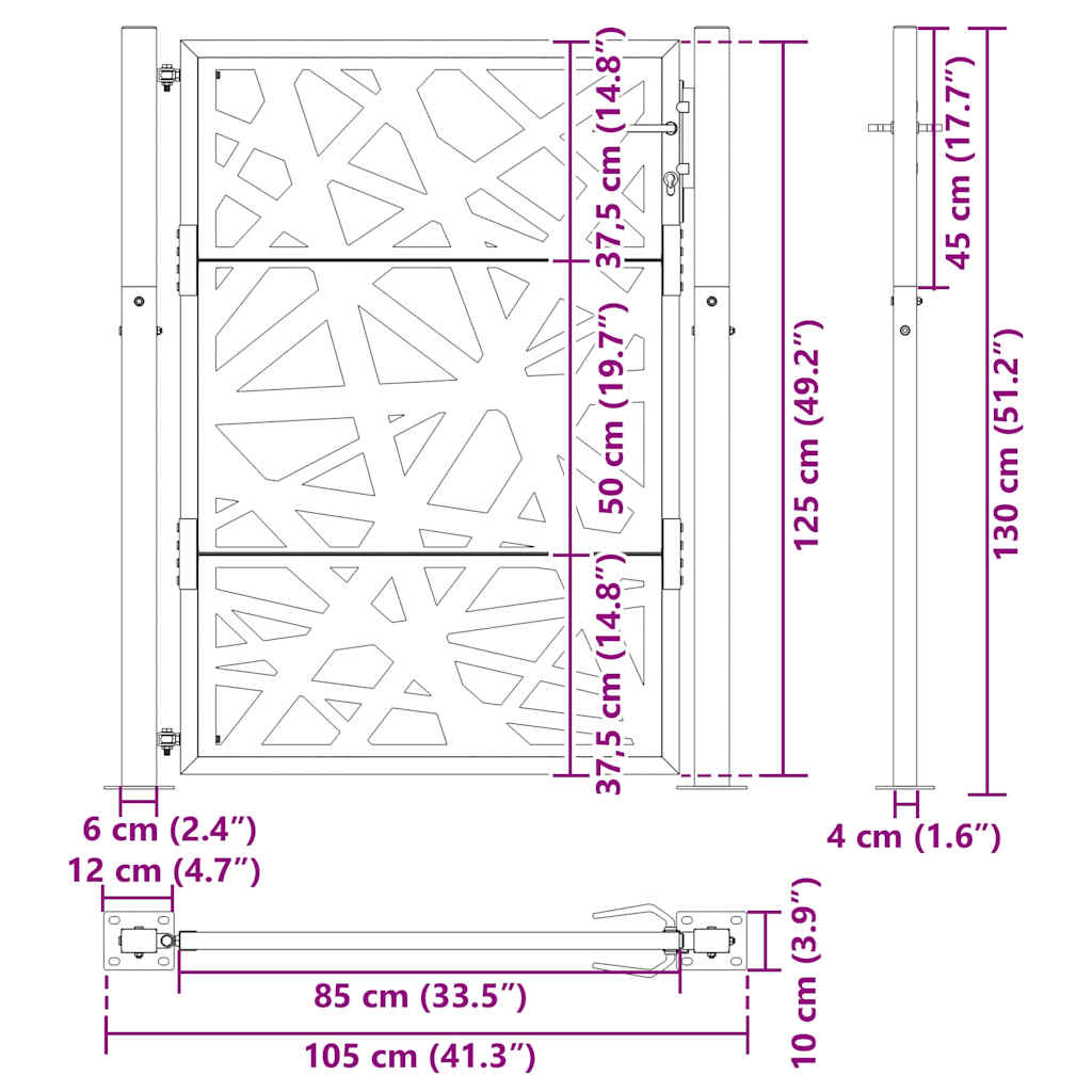 Cancello Giardino Nero 105x130 cm in Acciaio Design Leggero 4100950