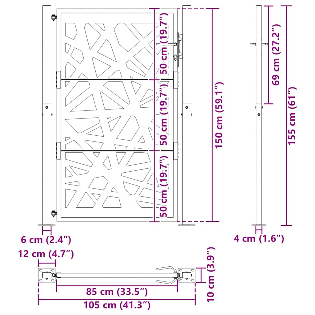 Cancello Giardino Nero 105x155 cm in Acciaio Design Leggero 4100951