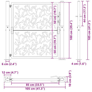 Cancello Giardino Nero 105x105 cm in Acciaio Design a Foglia 4100959