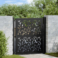 Cancello Giardino Nero 105x105 cm in Acciaio Design a Foglia 4100959