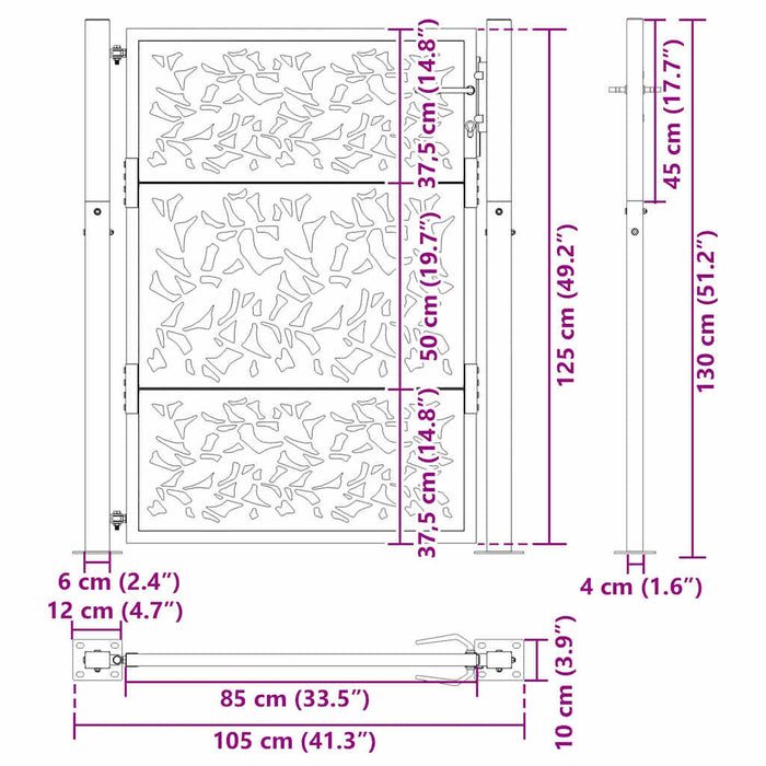 Cancello Giardino Nero 105x130 cm in Acciaio Design a Foglia 4100960