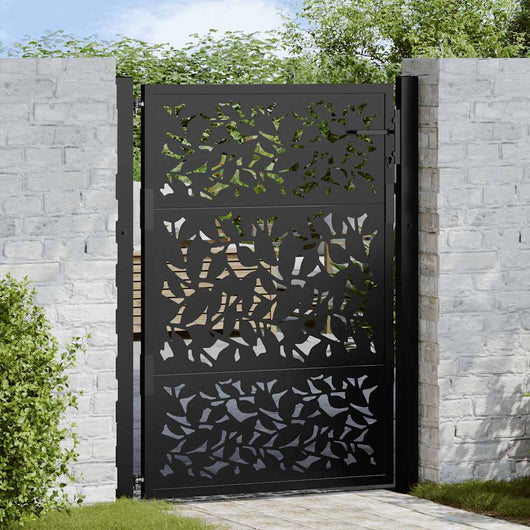 Cancello Giardino Nero 105x130 cm in Acciaio Design a Foglia 4100960