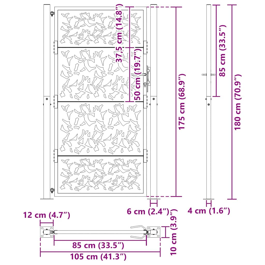 Cancello Giardino Nero 105x180 cm in Acciaio Design a Foglia 4100962