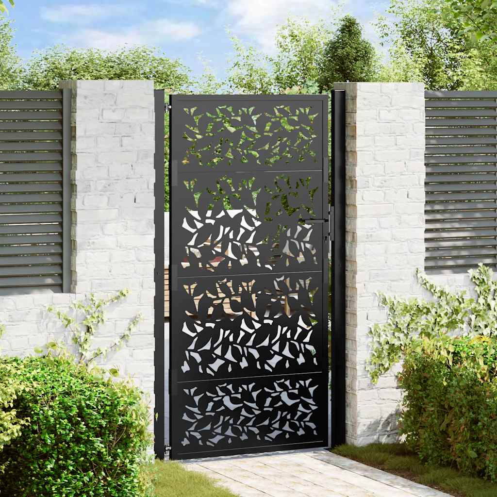 Cancello Giardino Nero 105x180 cm in Acciaio Design a Foglia 4100962