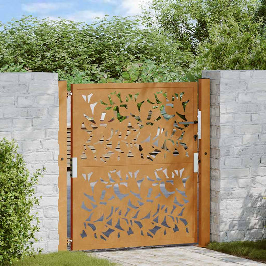 Cancello da Giardino 105x105 cm Acciaio Corten Design a Foglia 4100964