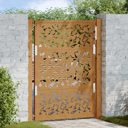 Cancello da Giardino 105x130 cm Acciaio Corten Design a Foglia 4100965