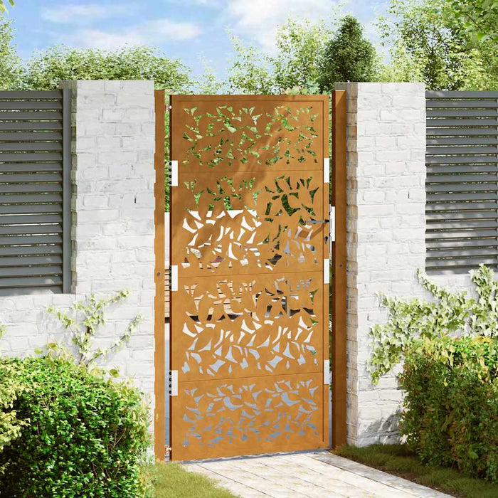 Cancello da Giardino 105x180 cm Acciaio Corten Design a Foglia 4100967