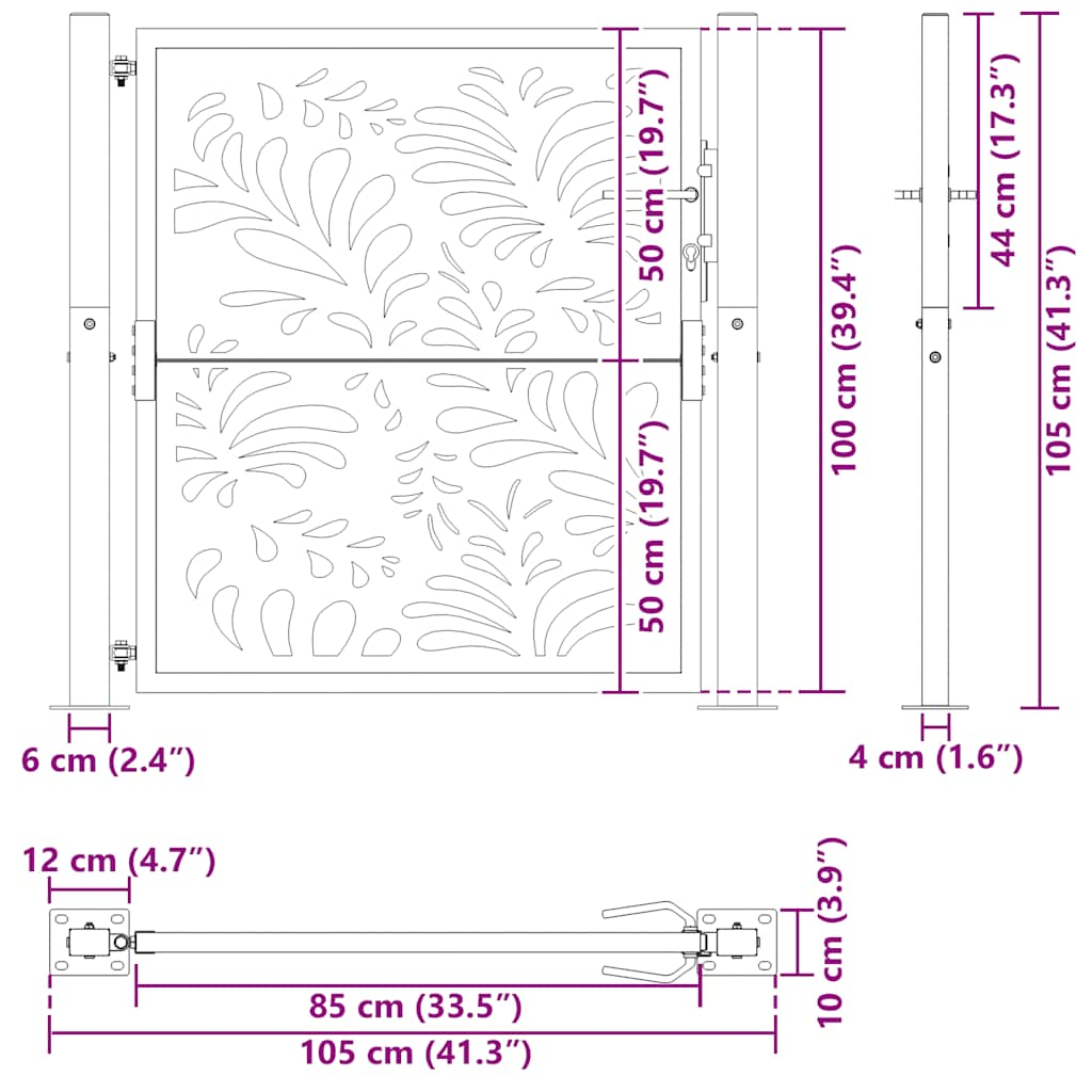 Cancello Giardino Nero 105x105 cm in Acciaio Design Ondulato 4100969