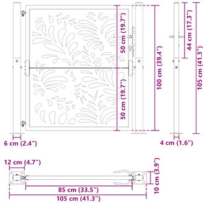 Cancello Giardino Nero 105x105 cm in Acciaio Design Ondulato 4100969