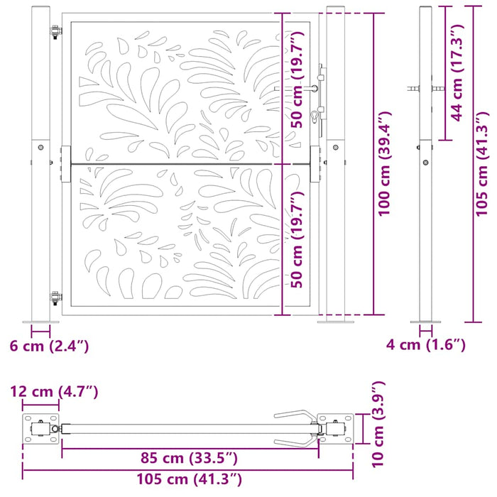 Cancello Giardino Nero 105x105 cm in Acciaio Design Ondulato 4100969