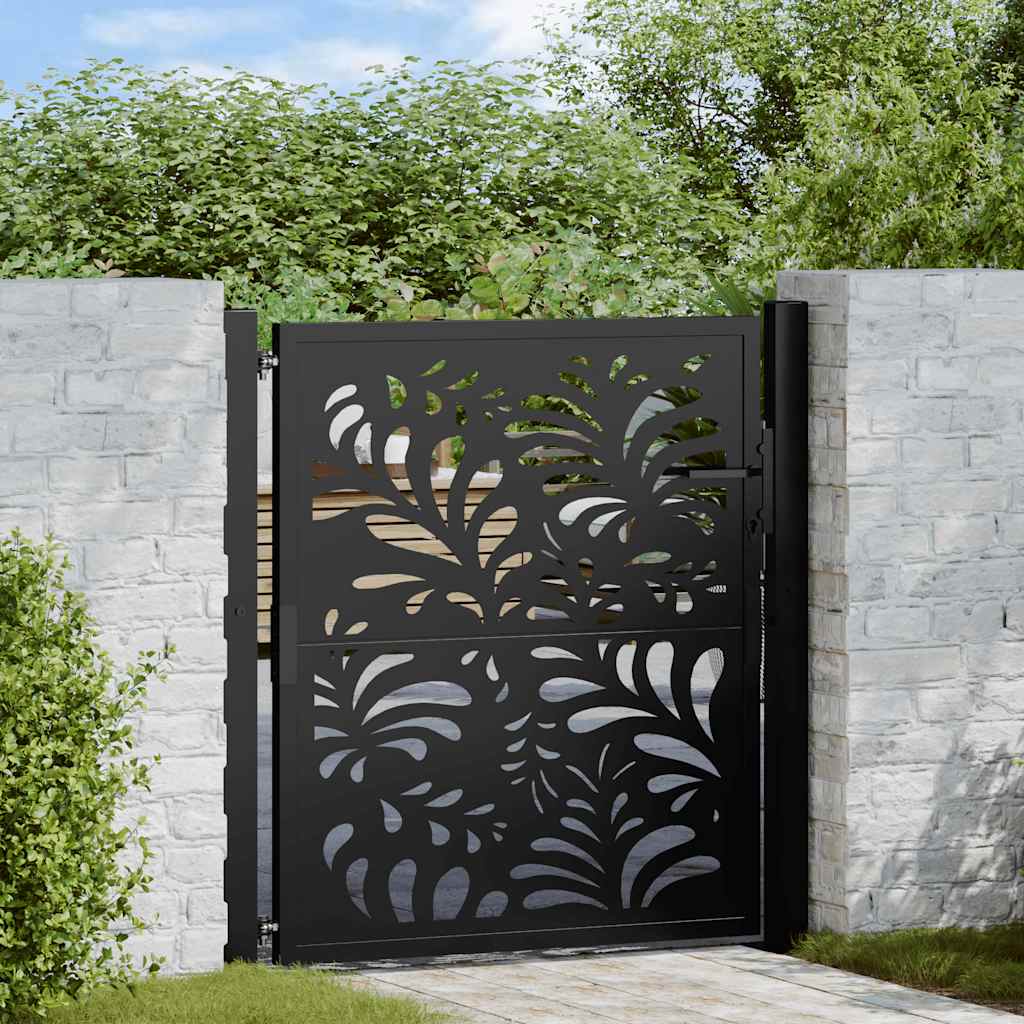 Cancello Giardino Nero 105x105 cm in Acciaio Design Ondulato 4100969