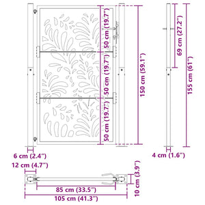 Cancello Giardino Nero 105x155 cm in Acciaio Design Ondulato 4100971