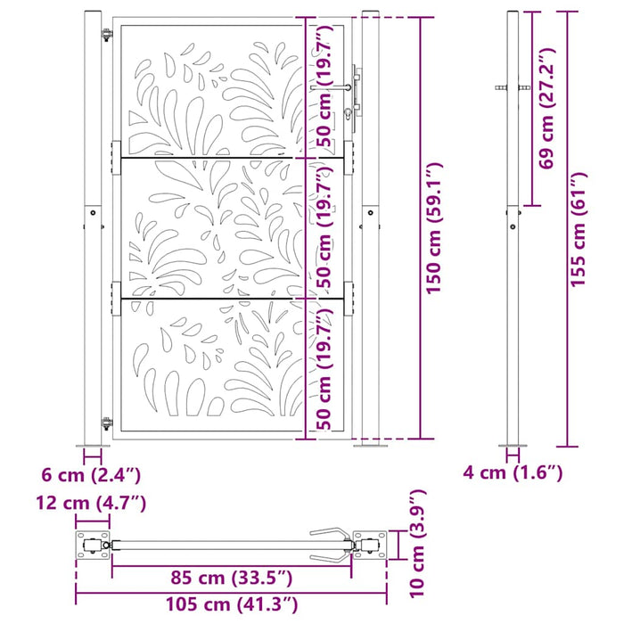 Cancello Giardino Nero 105x155 cm in Acciaio Design Ondulato 4100971