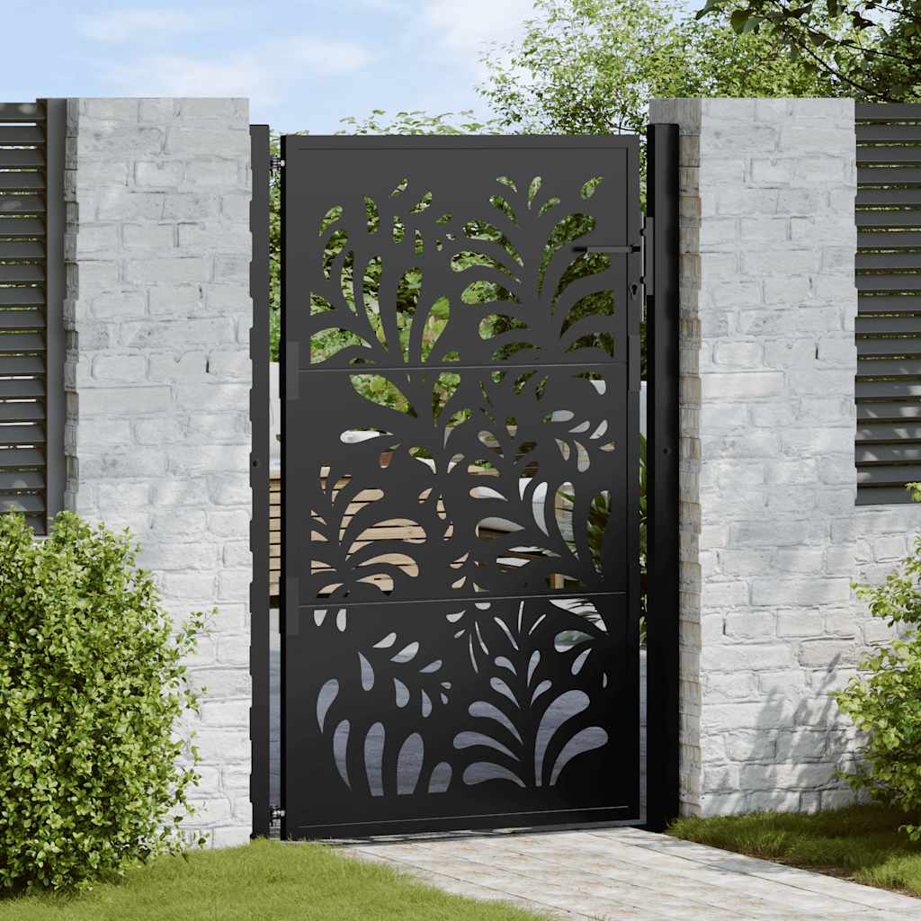 Cancello Giardino Nero 105x155 cm in Acciaio Design Ondulato 4100971