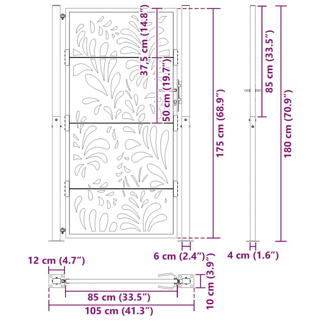 Cancello Giardino Nero 105x180 cm in Acciaio Design Ondulato 4100972