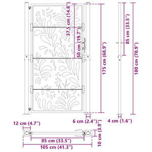 Cancello Giardino Nero 105x180 cm in Acciaio Design Ondulato 4100972